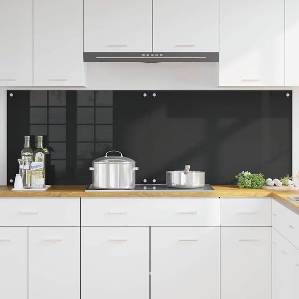 vidaXL Πίσω Πάνελ Κουζίνας Μαύρο 90 x 60 cm σκληρυμένο γυαλί