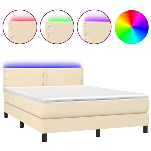 vidaXL &Kappa;&rho;&epsilon;&beta;ά&tau;&iota; Boxspring &mu;&epsilon; &Sigma;&tau;&rho;ώ&mu;&alpha; & LED &Kappa;&rho;&epsilon;&mu; 140x200 &epsilon;&kappa;. &Upsilon;&phi;&alpha;&sigma;&mu;ά&tau;&iota;&nu;&omicron;