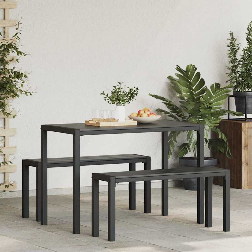 vidaXL Σέτ φαγητού για κήπο με μαξιλάρι 3 pcs Ανθρακί Ατσάλι