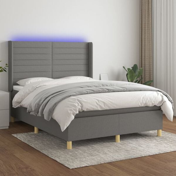vidaXL &Kappa;&rho;&epsilon;&beta;ά&tau;&iota; Boxspring &mu;&epsilon; &Sigma;&tau;&rho;ώ&mu;&alpha; & LED &Sigma;&kappa;.&Gamma;&kappa;&rho;&iota; 140x190&epsilon;&kappa;. &Upsilon;&phi;&alpha;&sigma;&mu;ά&tau;&iota;&nu;&omicron;