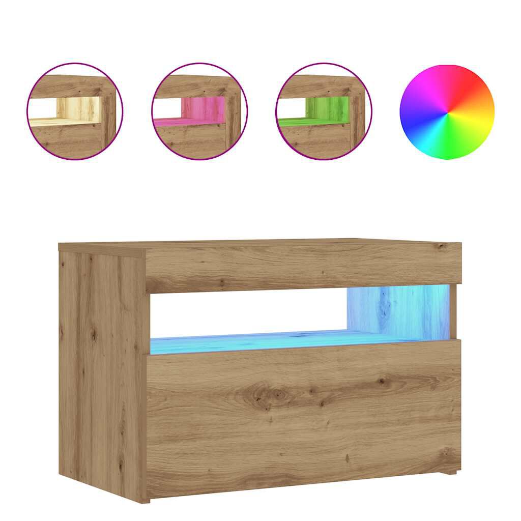 vidaXL Κομοδίνο με φώτα LED Αρτισιανή Δρυς 60x35x40 εκ. από Επεξ. Ξύλο