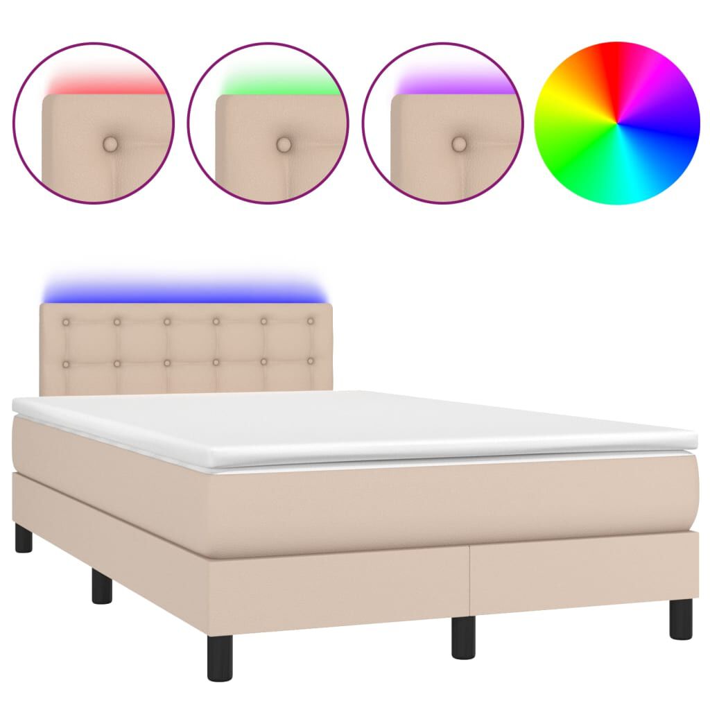 vidaXL Κρεβάτι Boxspring Στρώμα&LED Καπουτσίνο 120x200 εκ. Συνθ. Δέρμα