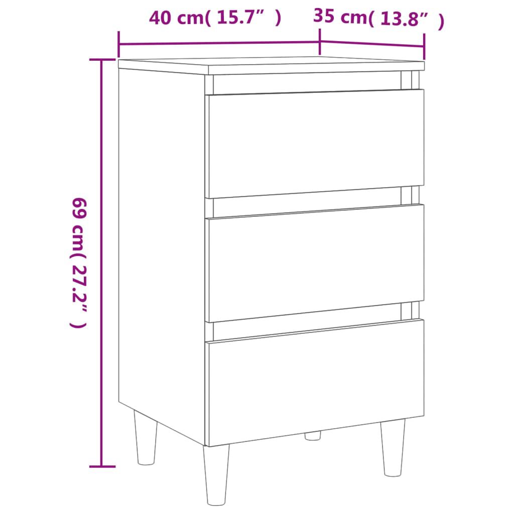 vidaXL Κομοδίνο Sonoma Δρυς 40 x 35 x 69 εκ. με Μασίφ Ξύλινα Πόδια