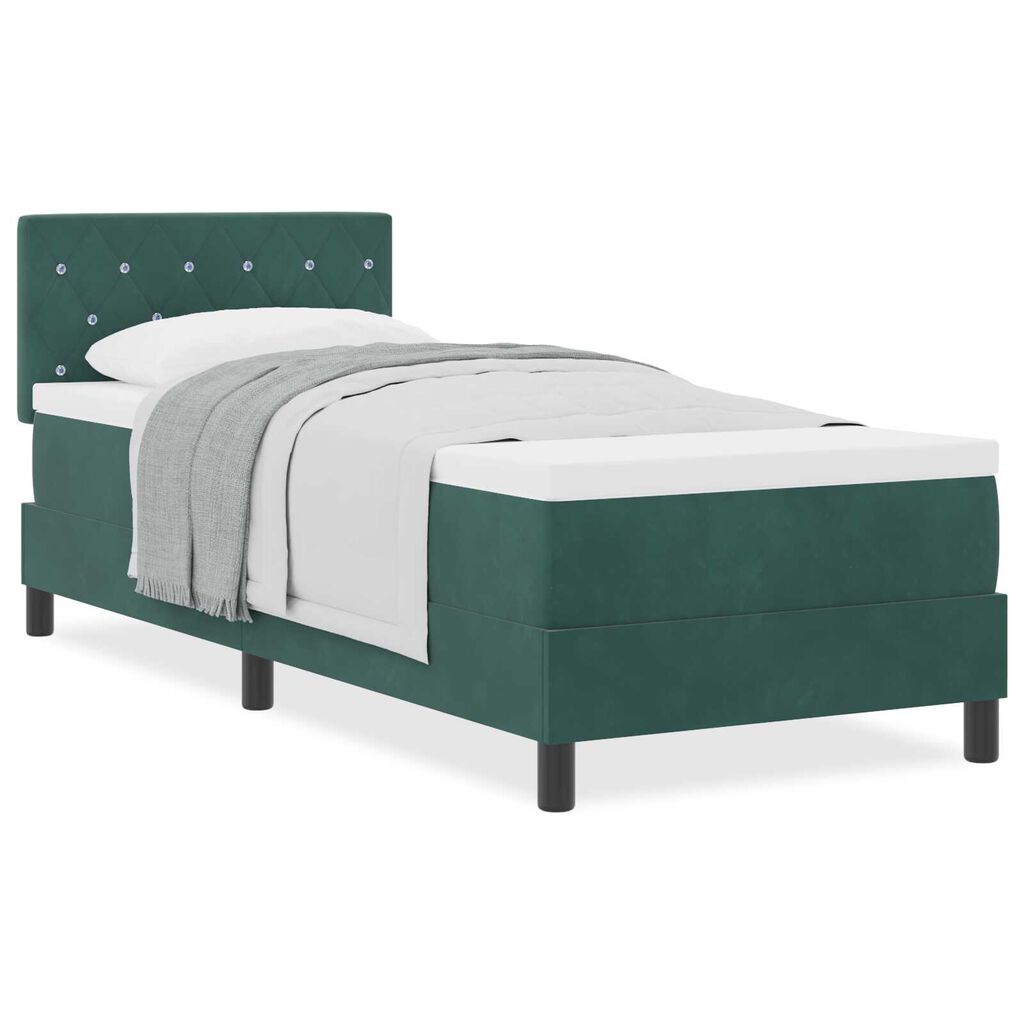 vidaXL Κρεβάτι Box Spring με Στρώμα Σκούρο Πράσινο 80x200 cm Βελούδο