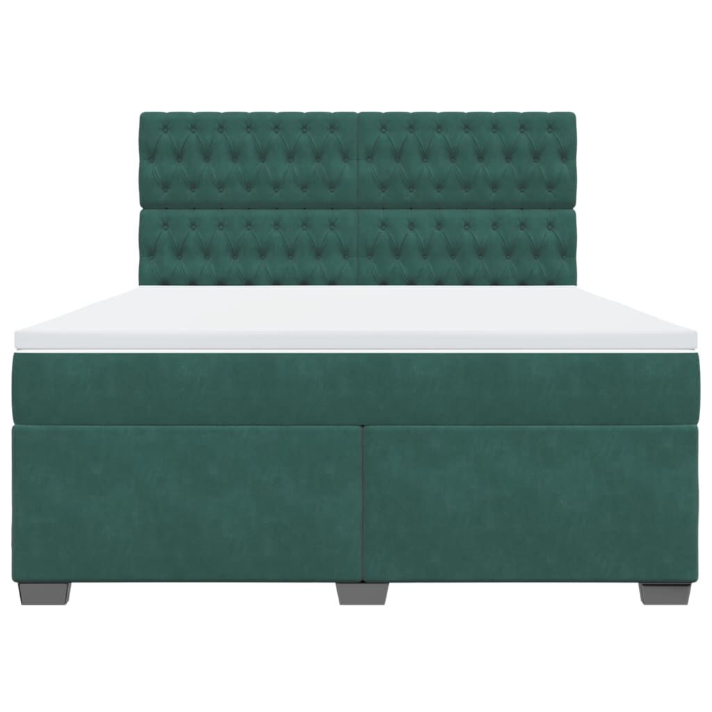 vidaXL Κρεβάτι Boxspring με Στρώμα Σκούρο Πράσινο 180x200εκ. Βελούδινο
