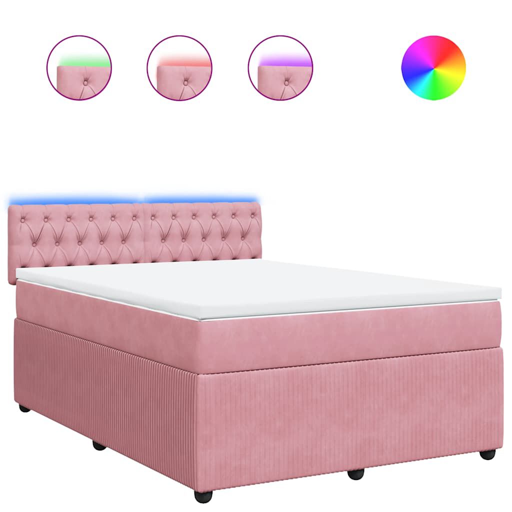 vidaXL Κρεβάτι Boxspring με Στρώμα Ροζ 160x200 εκ. Βελούδινο