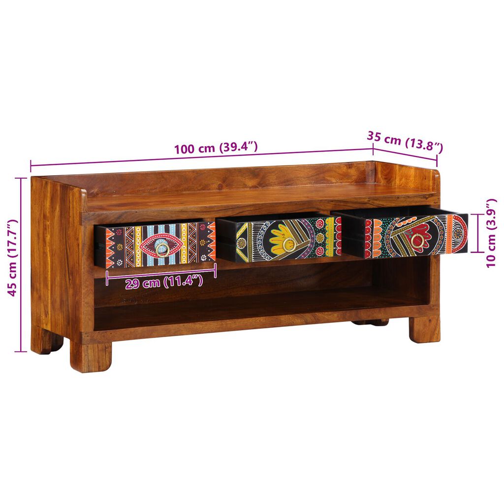 vidaXL Παγκάκι παπουτσιών 100x35x45 εκ από μασίφ ξύλο Ακακίας