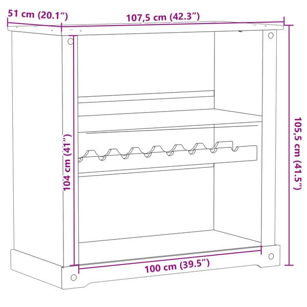 vidaXL Κάβα Κρασιών Corona 107,5x51x105,5 εκ. από Μασίφ Ξύλο Πεύκου