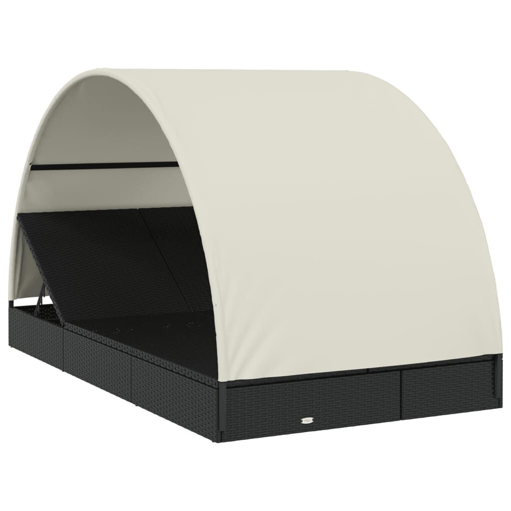 vidaXL Ξαπλώστρα 2 Ατόμων Στρογγ Οροφή Μαύρη 211x111x140εκ Συνθ. Ρατάν