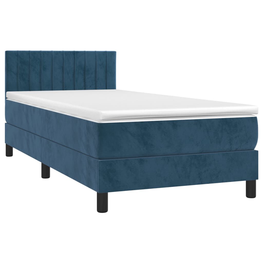vidaXL Κρεβάτι Boxspring με Στρώμα & LED Σκ. Μπλε 80x200 εκ. Βελούδινο