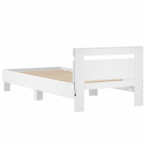 vidaXL Πλαίσιο Κρεβατιού με Κεφαλάρι/LED Λευκό 90 x 190 εκ.