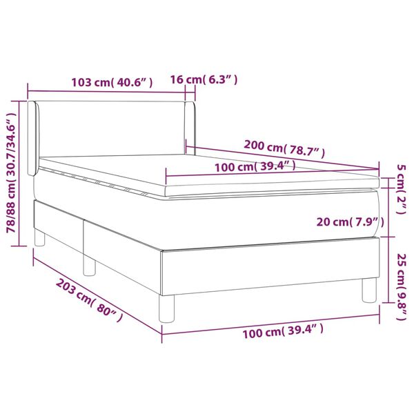 vidaXL Κρεβάτι Boxspring με Στρώμα Ροζ 100x200 εκ. Βελούδινο