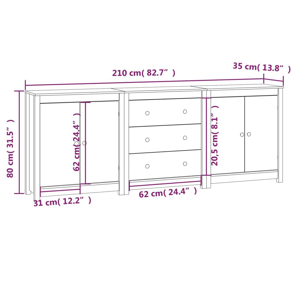 vidaXL Ντουλάπι Μαύρος 210x35x80 εκ. από Μασίφ Ξύλο Πεύκου
