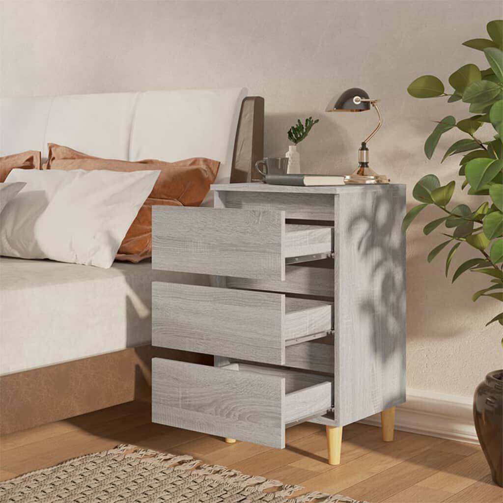 vidaXL Κομοδίνο Γκρι Sonoma 40 x 35 x 69 εκ. με Μασίφ Ξύλινα Πόδια