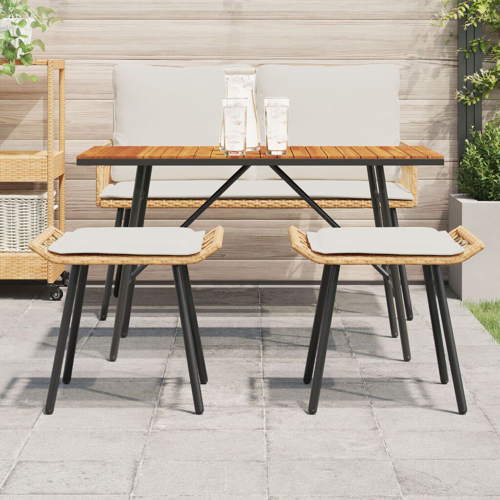 vidaXL Σκαμπό Κήπου 2 τεμαχίων Φυσικό 50x40x45 εκ Πολυ Ρατάν