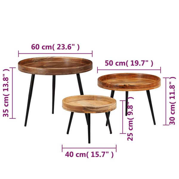 vidaXL Σετ Τραπεζάκια 3 τεμ. από Μασίφ Ξύλο Μάνγκο / Ατσάλι