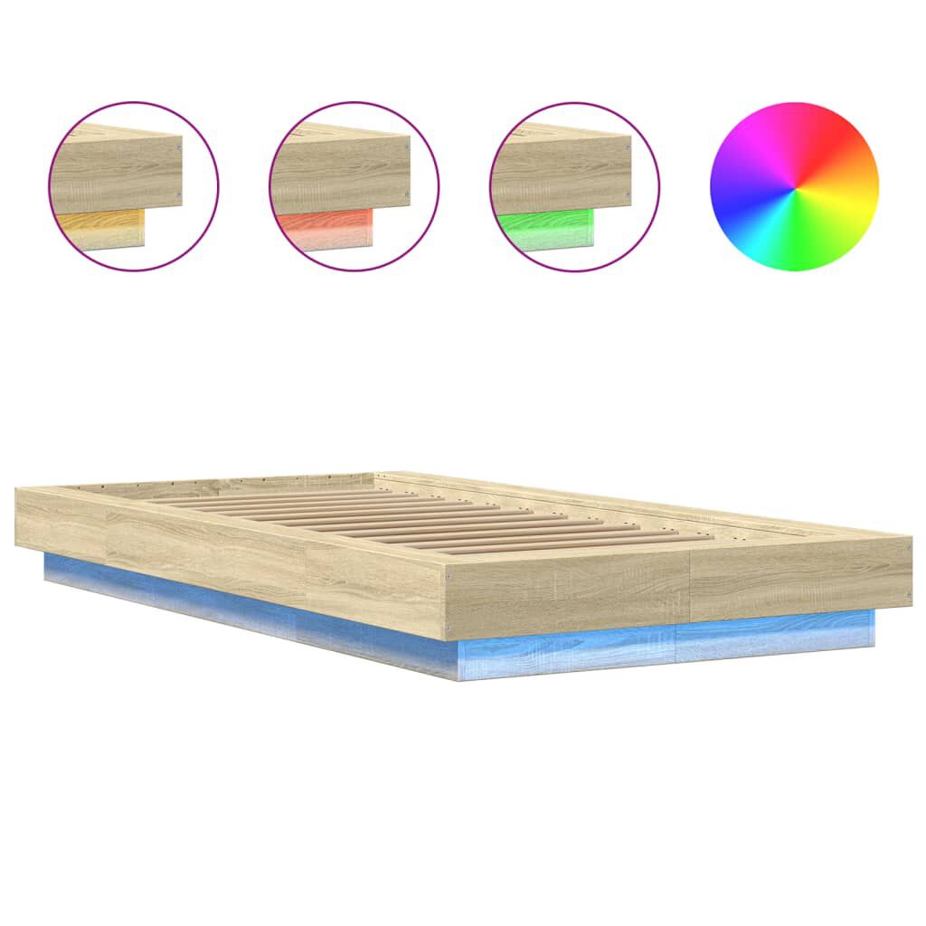 vidaXL Πλαίσιο Κρεβατιού με LED Sonoma Δρυς 90x200 εκ. Επεξεργ. Ξύλο