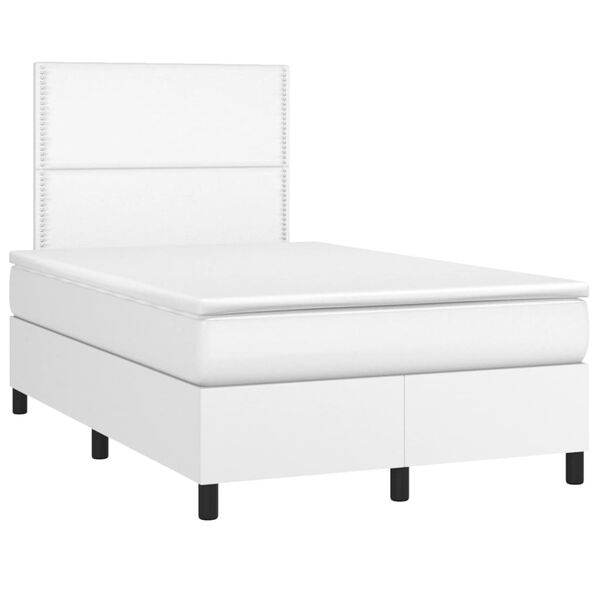 vidaXL Κρεβάτι Boxspring με Στρώμα & LED Λευκό 120x190 εκ. Συνθ. Δέρμα