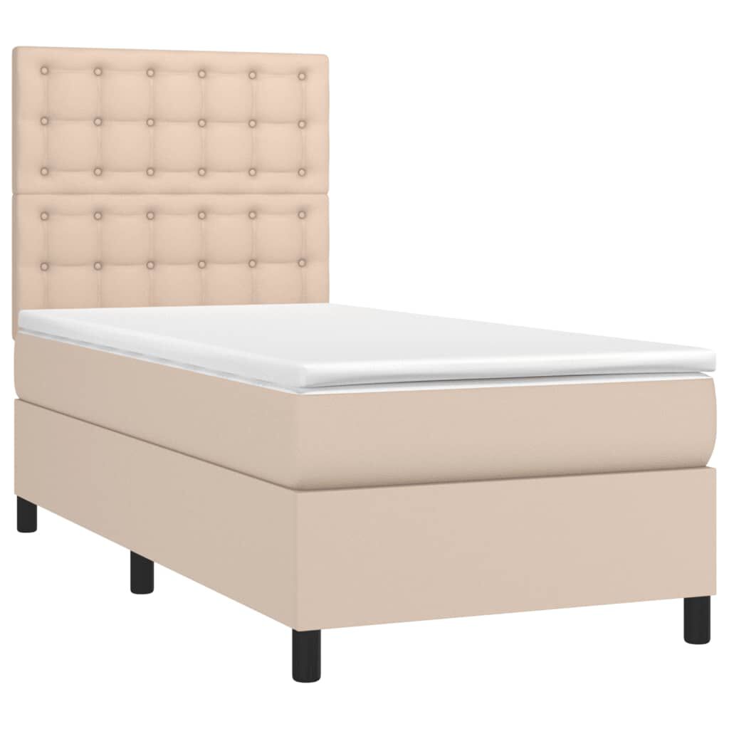 vidaXL Κρεβάτι Boxspring με Στρώμα Καπουτσίνο 100x200εκ.από Συνθ.Δέρμα