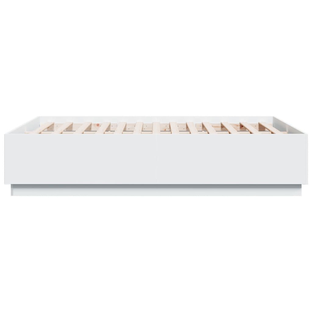 vidaXL Πλαίσιο Κρεβατιού με LED Λευκό 135x190 εκ Επεξεργ. Ξύλο