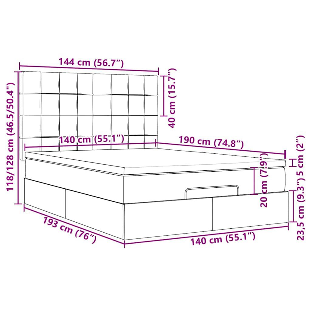 vidaXL Οθωμανικό κρεβάτι με στρώματα & LEDs Ανοιχτό γκρι Βελούδο