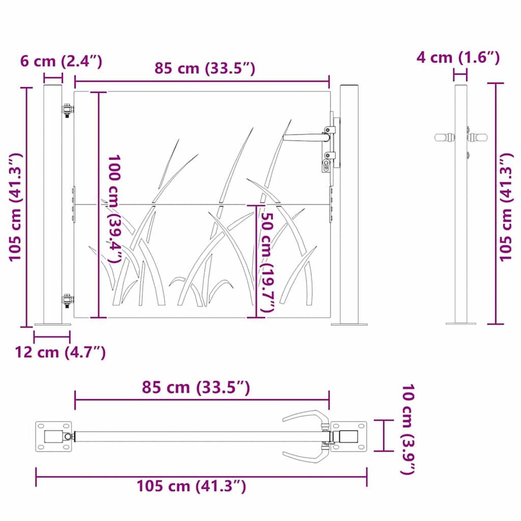 vidaXL Πύλη Κήπου Μαύρο 105 x 100 εκ Ατσάλι με Επικάλυψη Πούδρας
