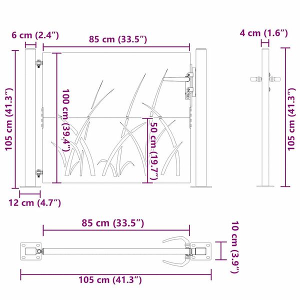 vidaXL Πύλη Κήπου Μαύρο 105 x 100 εκ Ατσάλι με Επικάλυψη Πούδρας