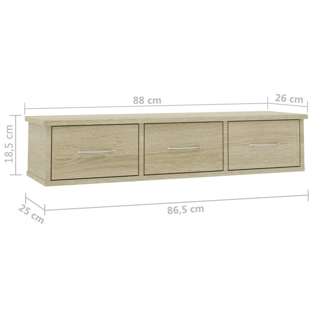 vidaXL Ράφι Τοίχου με Συρτάρια Sonoma Δρυς 88x26x18,5 εκ. Επεξ. Ξύλο