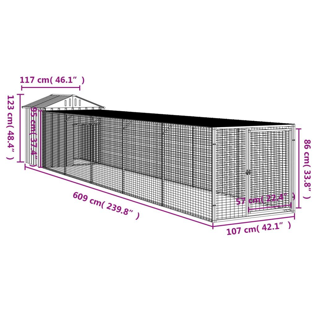 vidaXL Κοτέτσι με Περίβολο Ανθρακί 117x609x123 εκ. Γαλβαν. Χάλυβας