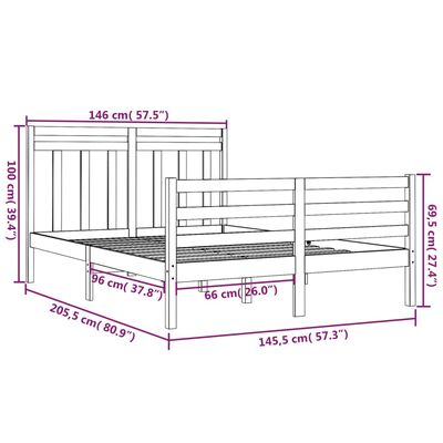 vidaXL Πλαίσιο Κρεβατιού Γκρι 140x200 εκ. από Μασίφ Ξύλο