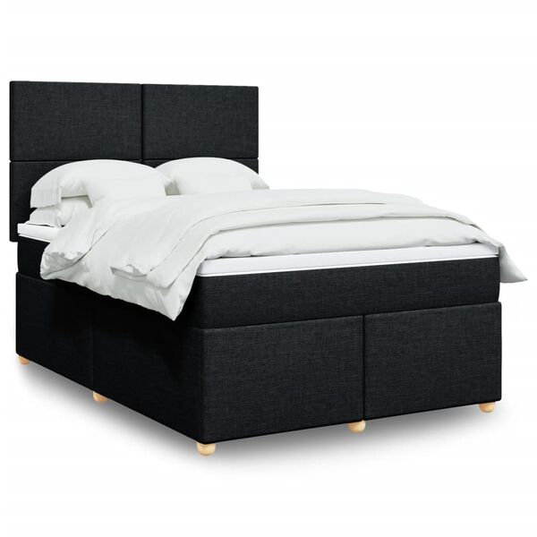 vidaXL Κρεβάτι Boxspring με Στρώμα Μαύρο 140x190 εκ. Υφασμάτινο