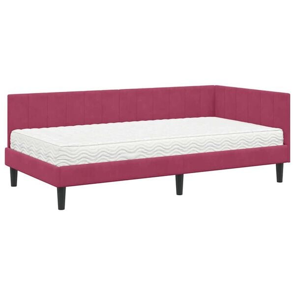 vidaXL Κρεβάτι Γωνίας με στρώμα Μπορντό 90 x 200 cm Βελούδο