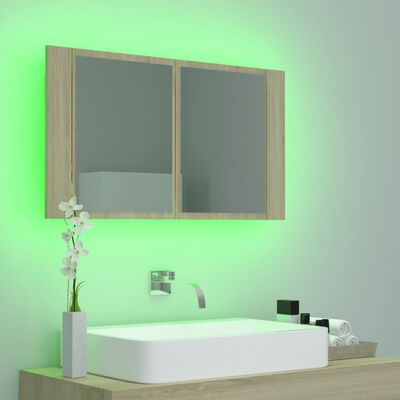 vidaXL Ντουλάπι Μπάνιου με Καθρέφτη & Φωτ. LED Sonoma Δρυς Ακρυλικός