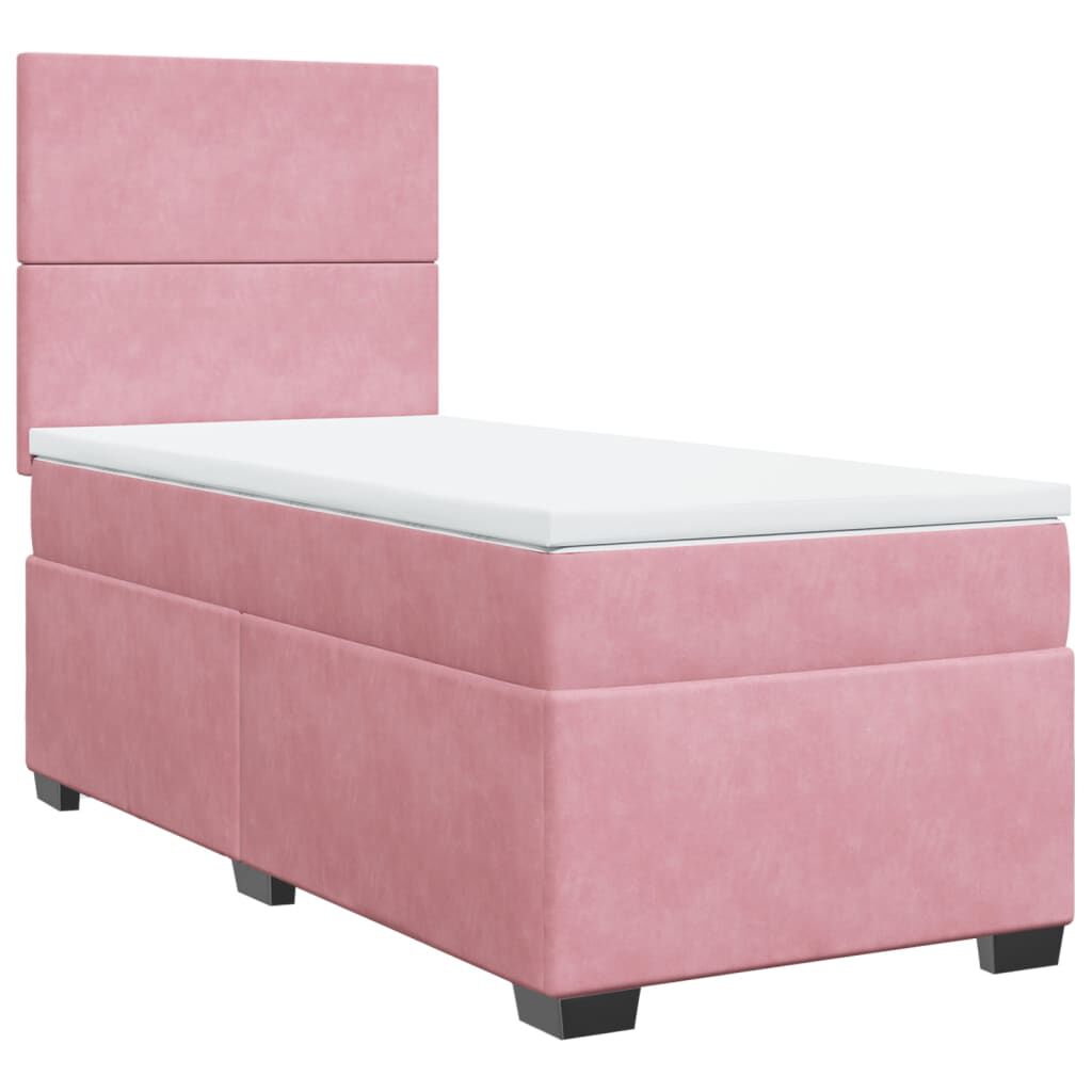 vidaXL Κρεβάτι Boxspring με Στρώμα Ροζ 90x190 εκ. Βελούδινο