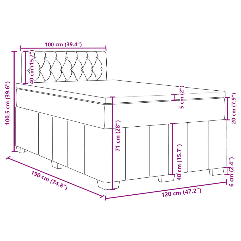 vidaXL Κρεβάτι Boxspring με Στρώμα Σκούρο Καφέ 120x190 εκ Υφασμάτινο