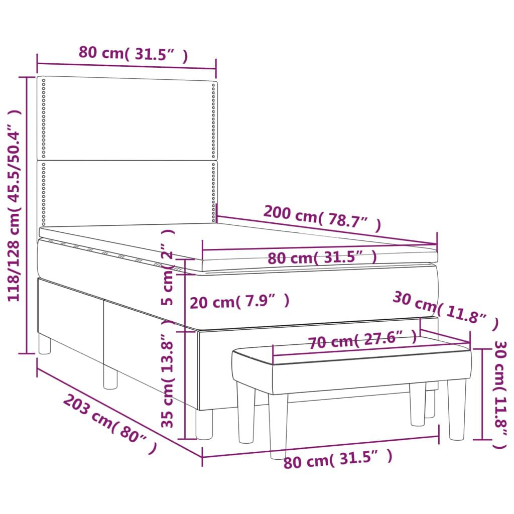 vidaXL Κρεβάτι Boxspring με Στρώμα Μαύρο 80 x 200 εκ. Υφασμάτινο
