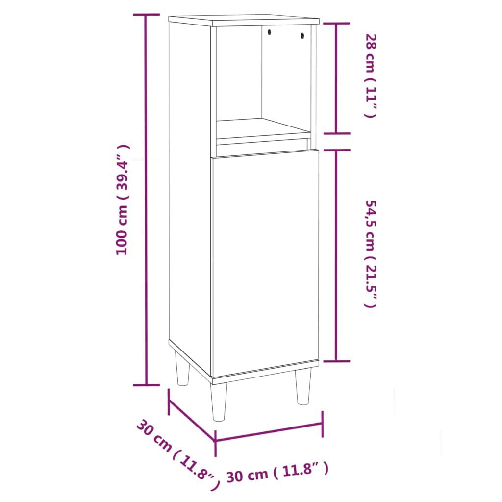 vidaXL Ντουλάπι Μπάνιου Καπνιστή Δρυς 30x30x100 εκ. Επεξεργασμένο Ξύλο