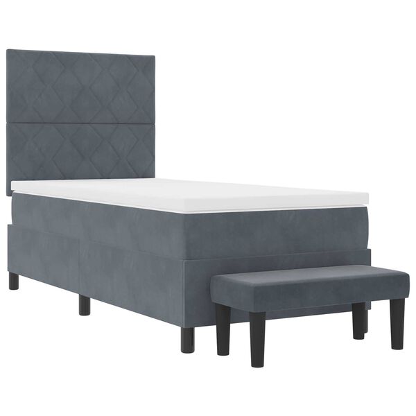 vidaXL Κρεβάτι με Ελατήριο με Στρώμα & Bench Σκούρο Γκρι 90x190 εκ. Βελούδο
