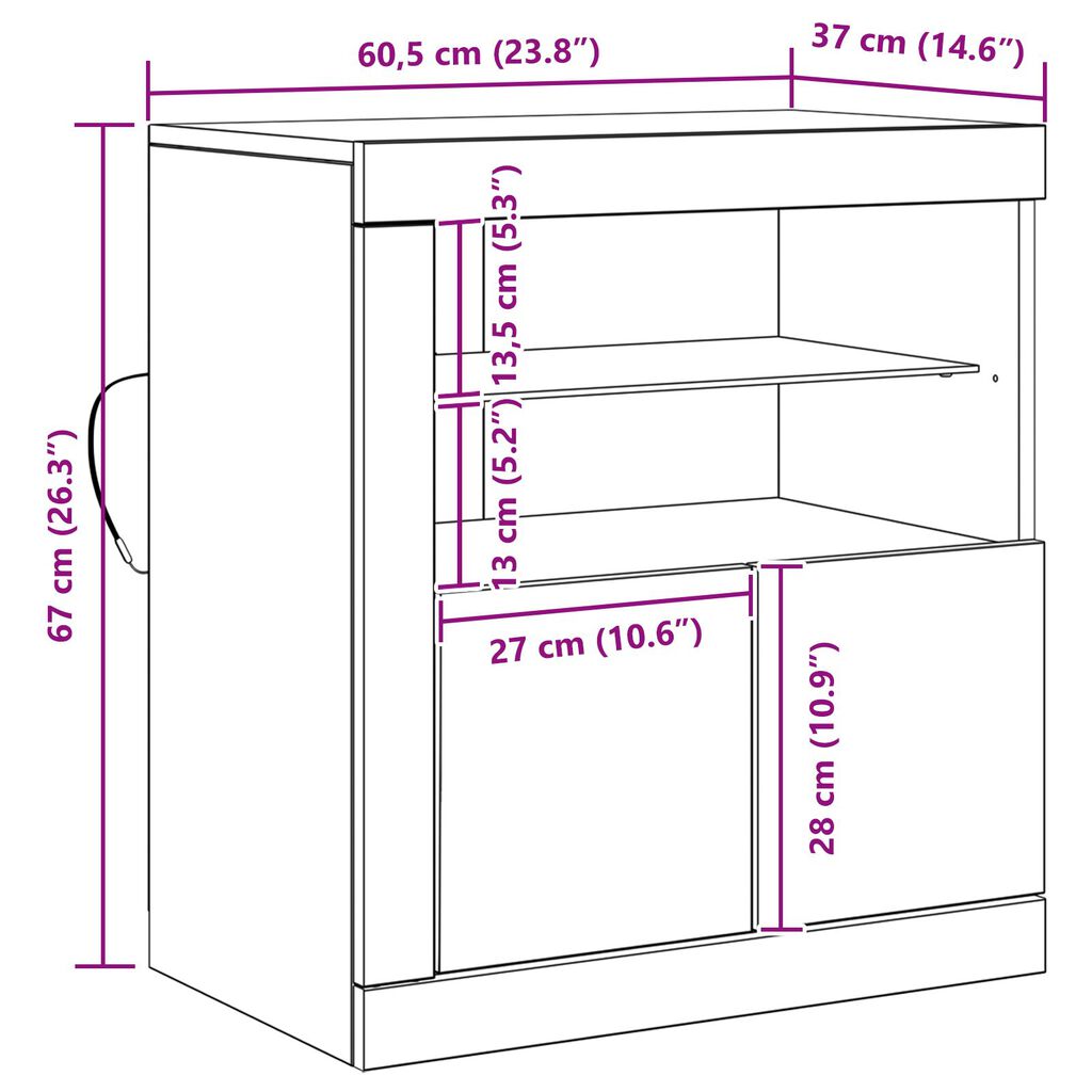 vidaXL Μπουφές με LED Φωτιστικά Δρυς 60,5x37x67 εκ