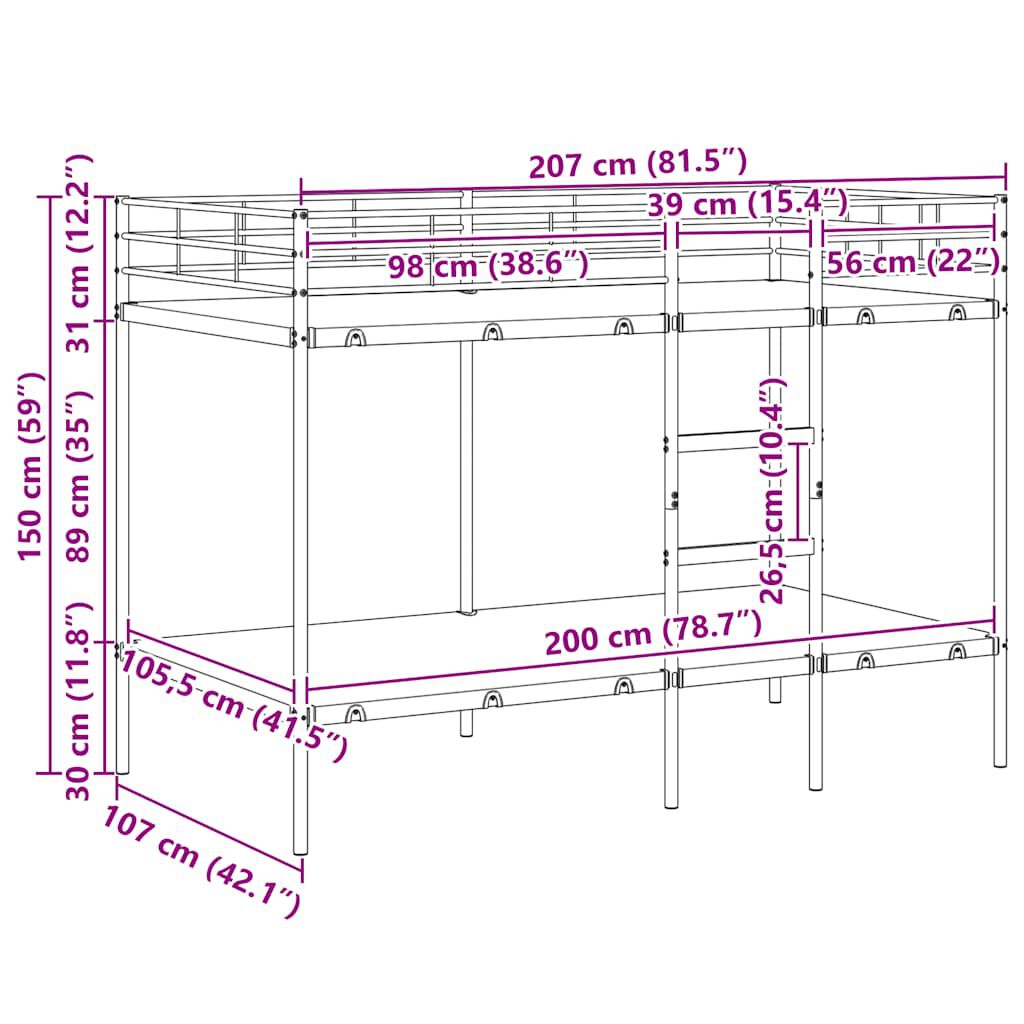 vidaXL Κουκέτα χωρίς στρώμα Λευκό 107x203 cm Ατσάλι