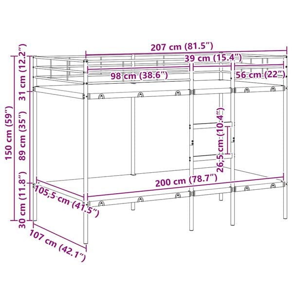 vidaXL Κουκέτα χωρίς στρώμα Λευκό 107x203 cm Ατσάλι