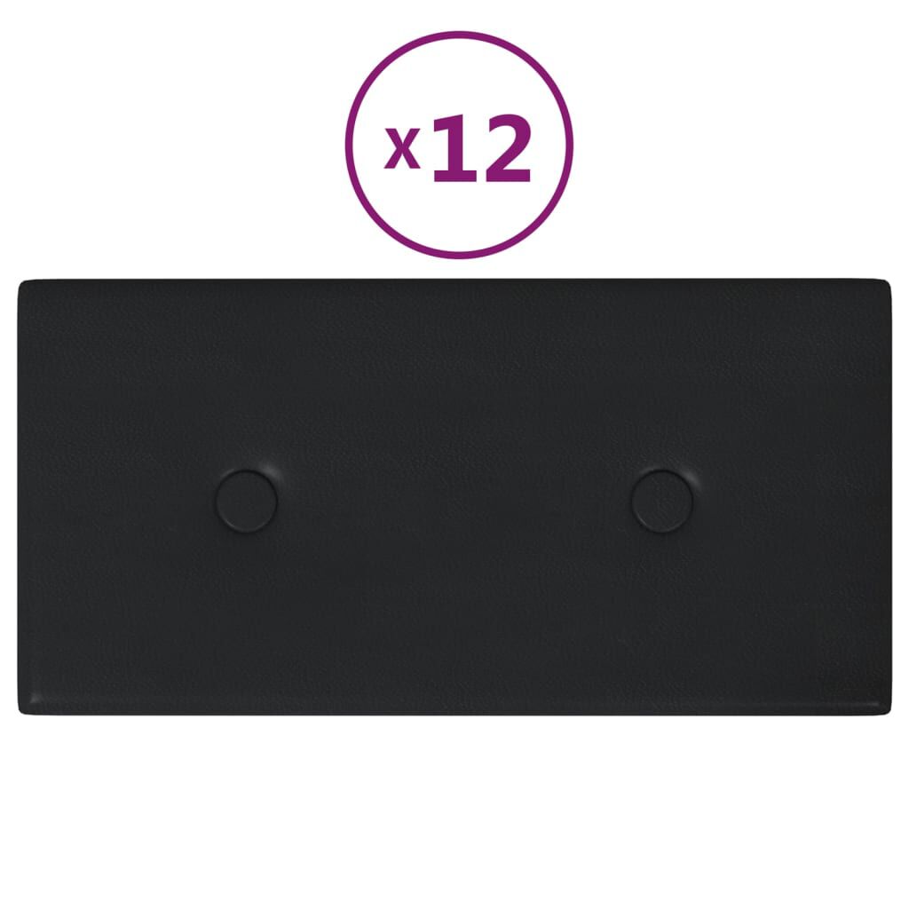 vidaXL Πάνελ Τοίχου 12 τεμ. Μαύρα 30 x 15 εκ. 0,54 μ² Συνθετικό Δέρμα