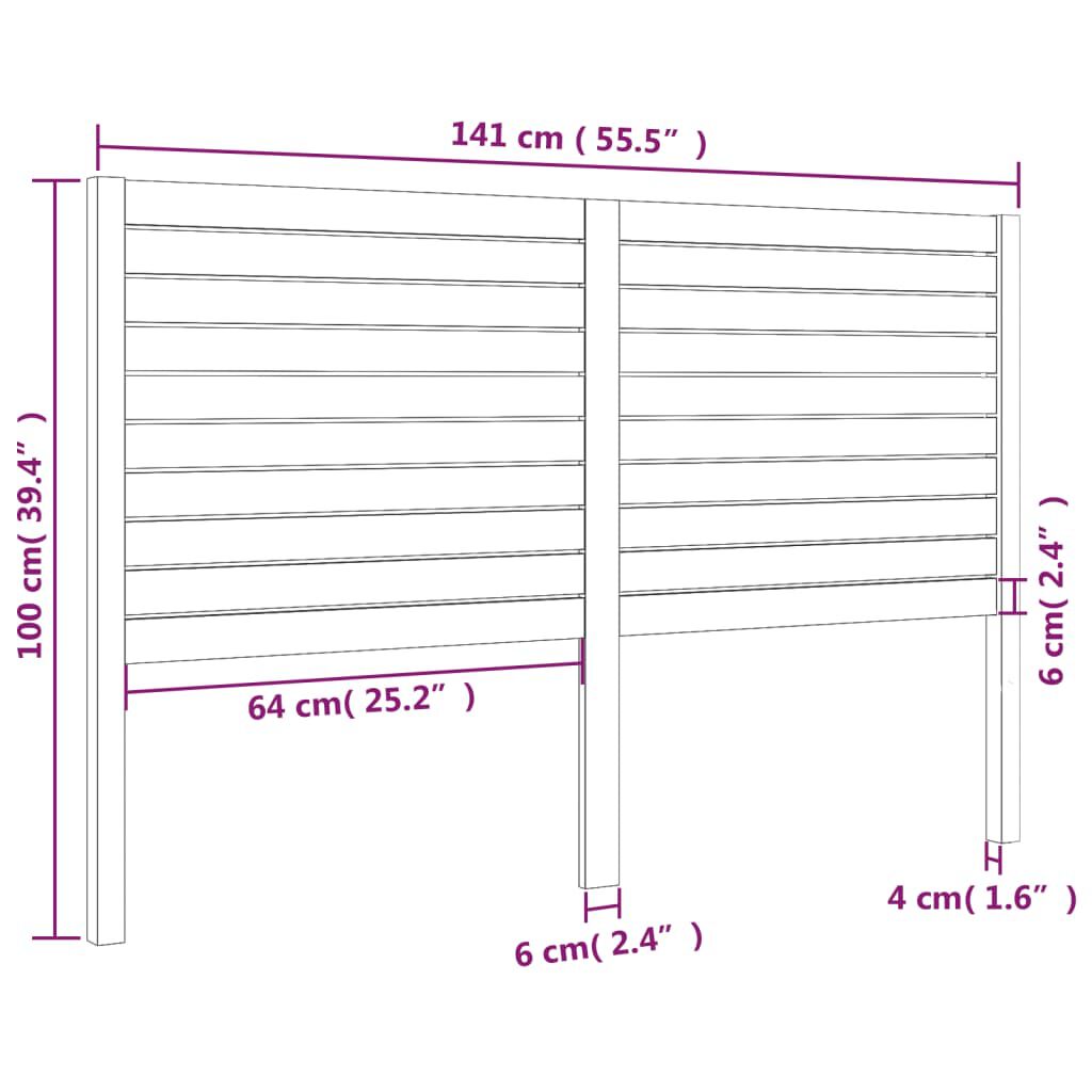 vidaXL Κεφαλάρι κρεβατιού Μαύρο 141x4x100 εκ. από Μασίφ Ξύλο Πεύκου