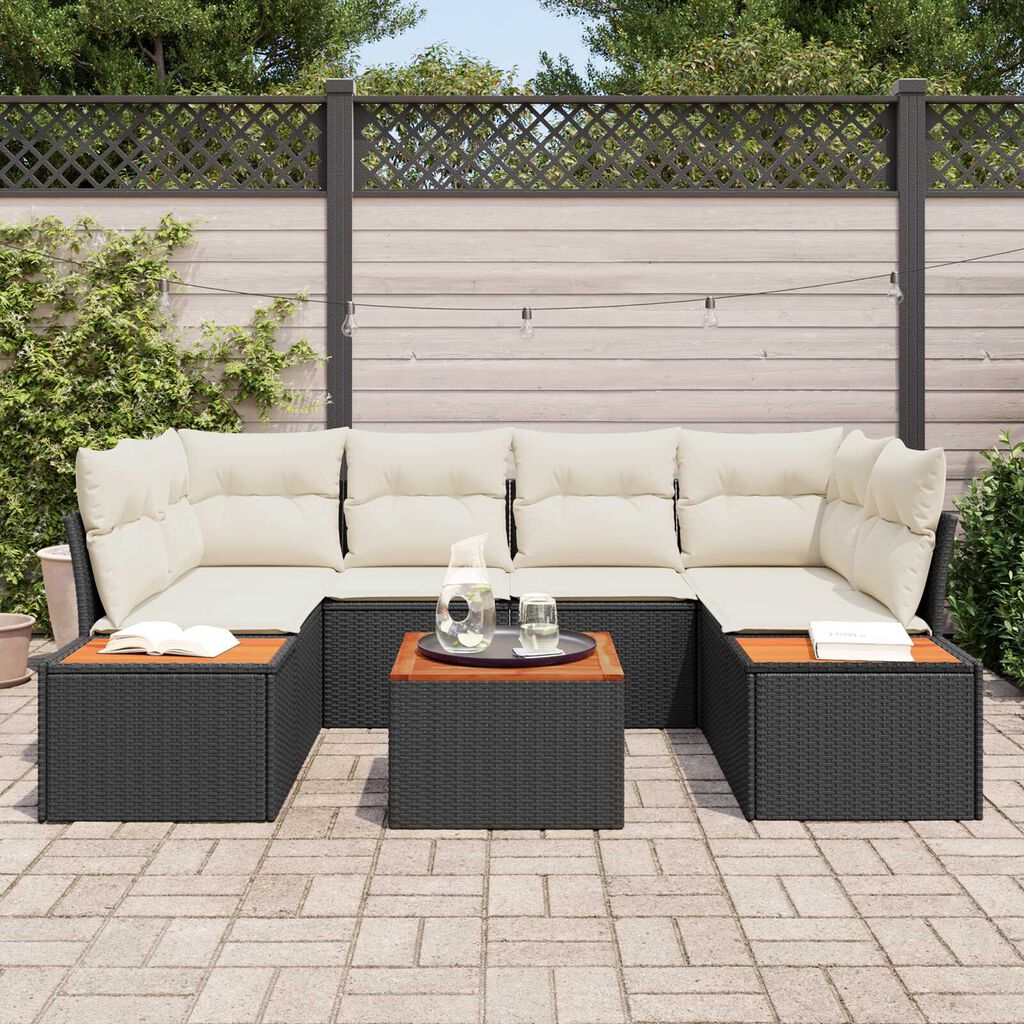vidaXL Σετ Καναπέ Κήπου με μαξιλάρι 6 pcs Μαύρο Πολυ ράταν