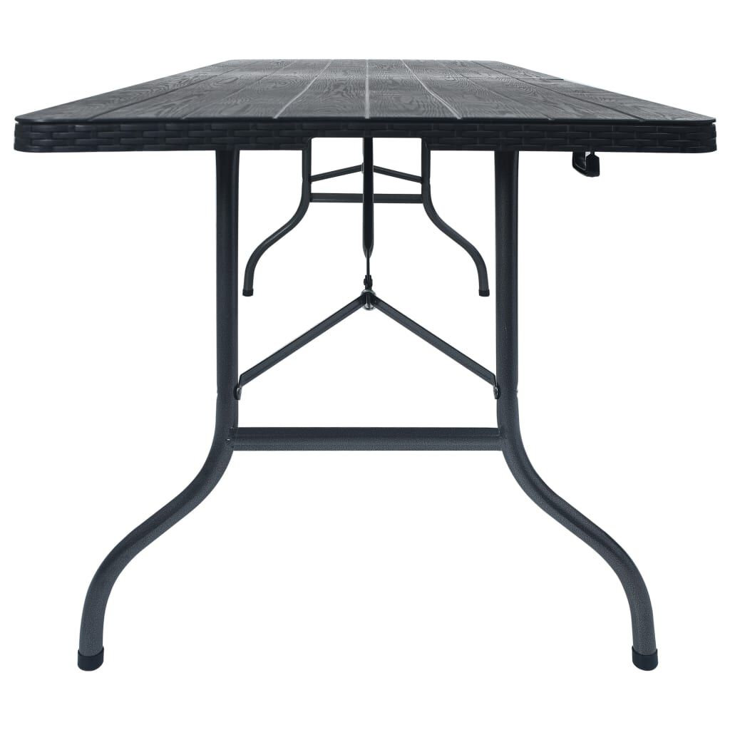 vidaXL Τραπέζι Κήπου Πτυσσόμ. Μαύρο 180x75x72 εκ. HDPE Απομίμηση Ρατάν