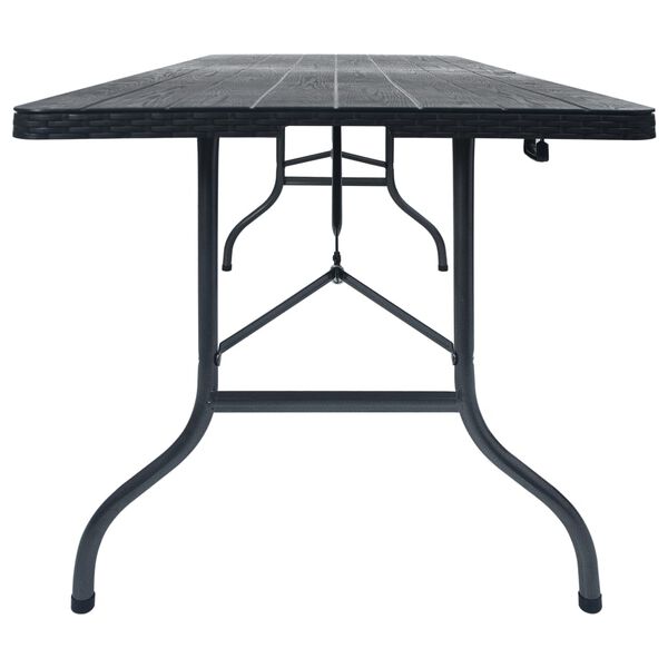 vidaXL Τραπέζι Κήπου Πτυσσόμ. Μαύρο 180x75x72 εκ. HDPE Απομίμηση Ρατάν