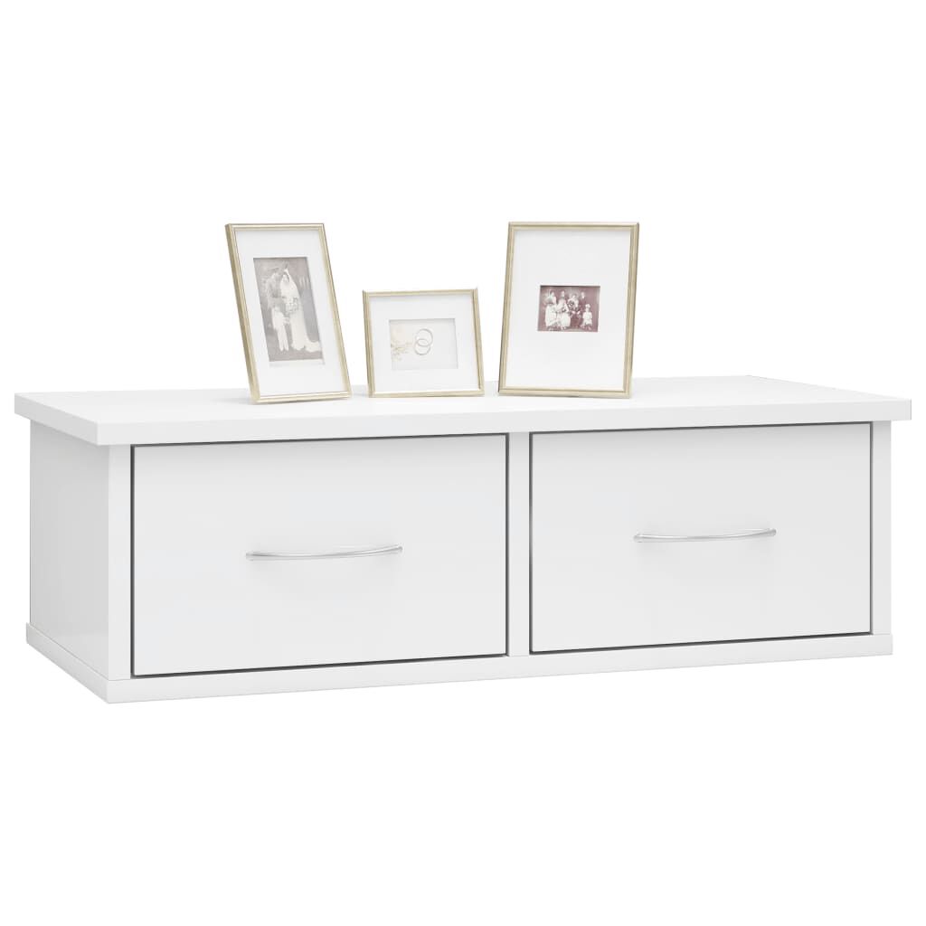 vidaXL Ράφι Τοίχου με Συρτάρια Γυαλ. Λευκό 60x26x18,5 εκ. Επεξ. Ξύλο