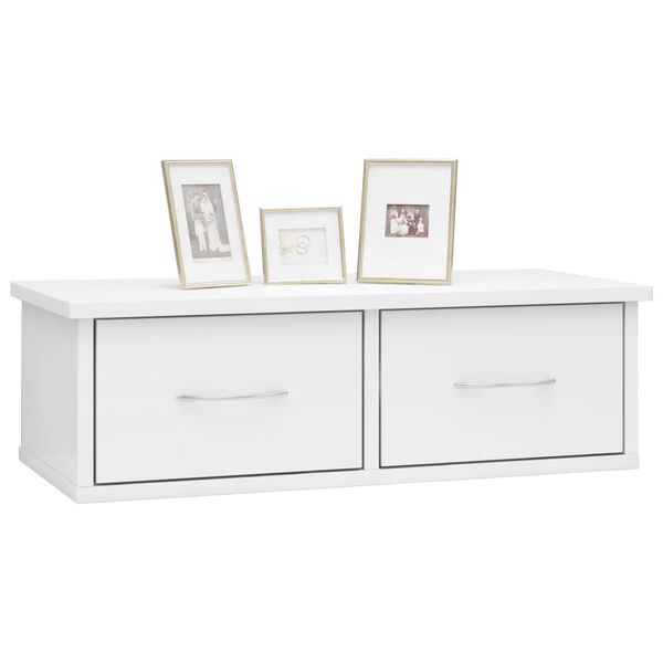 vidaXL Ράφι Τοίχου με Συρτάρια Γυαλ. Λευκό 60x26x18,5 εκ. Επεξ. Ξύλο