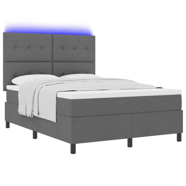 vidaXL Κρεβάτι με ελατήρια και στρώμα LED σε σκούρο γκρι, 140 x 190 cm
