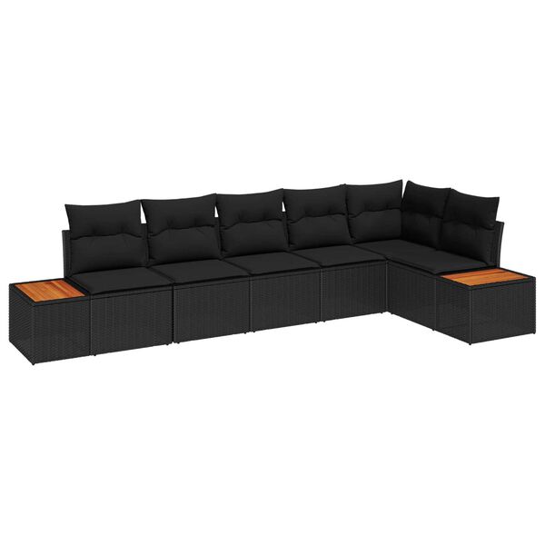 vidaXL Σετ Καναπέ Κήπου με μαξιλάρι 6 pcs Μαύρο Πολυ ράταν